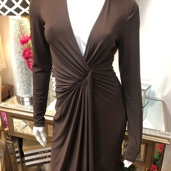 GUCCI Brown Twist Front Long Sleeved Dress - Picture 7 of 8